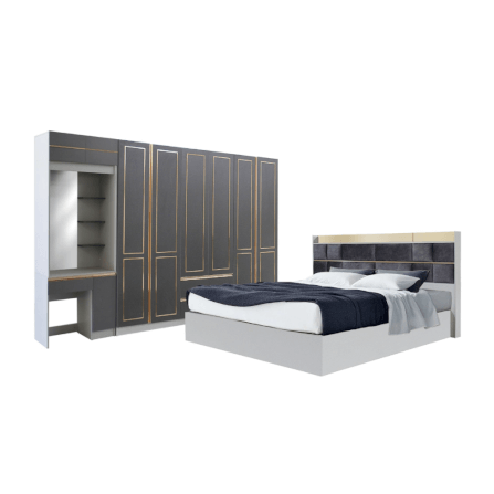 ชุดห้องนอน + ที่นอนสปริง 6 ฟุต WISDOM DESIGN FURNITURE รุ่น BRAELYN 6 สียีนส์/กราไฟท์_0