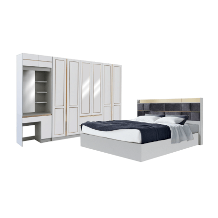 ชุดห้องนอน + ที่นอนสปริง 6 ฟุต WISDOM DESIGN FURNITURE รุ่น BRAELYN 6 (กระจก) สีไลท์ยีนส์/ขาว_0