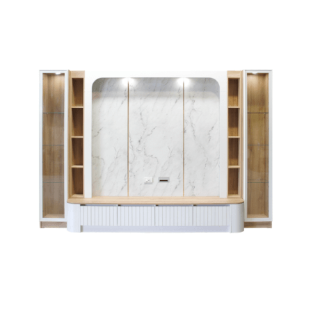 ตู้วางทีวี WISDOM DESIGN FURNITURE รุ่น CHARNA 320 ซม. สีขาว/เนเจอร์วู๊ด/ลายหินขาว_0
