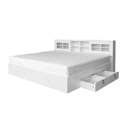 เตียง + ที่นอน PVC 5 ฟุต WISDOM DESIGN FURNITURE รุ่น DESIGN-D สีขาว_0