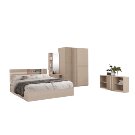 ชุดห้องนอน + ที่นอนสปริง 6 ฟุต WISDOM DESIGN FURNITURE รุ่น LUCIFER สีมาชเมลโล่/คาปูชิโน่_0