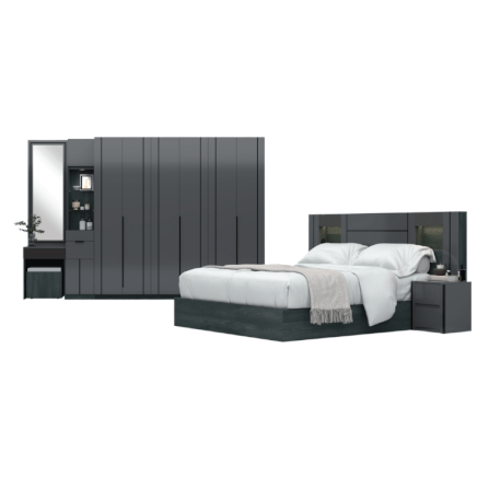 ชุดห้องนอน + ที่นอน PVC 6 ฟุต WISDOM DESIGN FURNITURE รุ่น ROYAL สีแอชเกรย์/กลอสซี่เกรย์_0