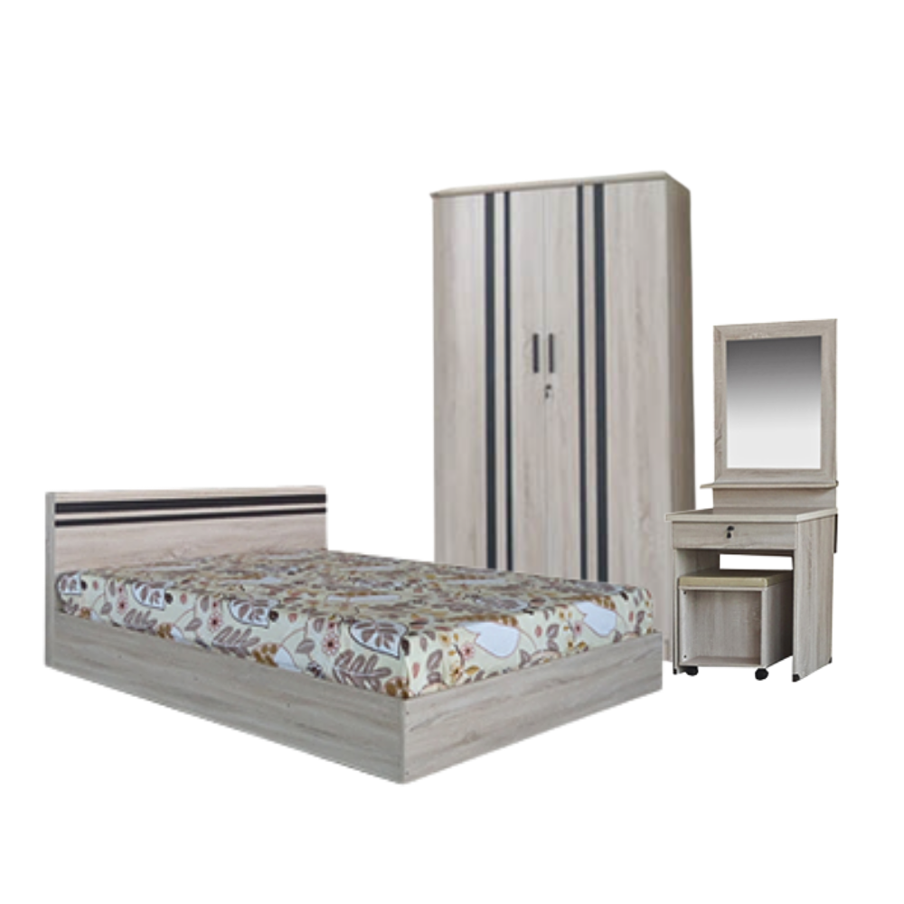 ชุดห้องนอน + ที่นอนสปริง 5 ฟุต WISDOM DESIGN FURNITURE รุ่น SUPER SAVE สีโซลิค_0