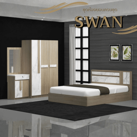 ชุดห้องนอน 6 ฟุต WISDOM DESIGN FURNITURE รุ่น SWAN สี โซลิค/หินอ่อน_1