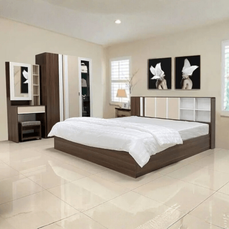 ชุดห้องนอน + ที่นอน 6 ฟุต WISDOM DESIGN FURNITURE รุ่น CITY วอลนัท_1