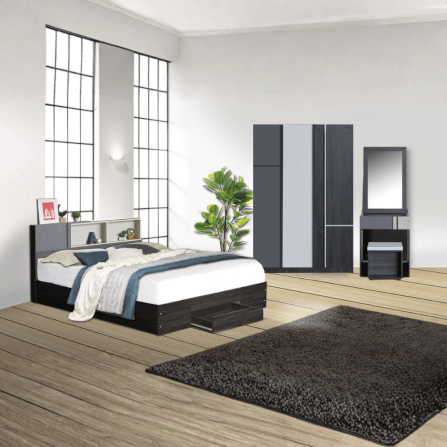 ชุดห้องนอน + ที่นอน 6 ฟุต WISDOM DESIGN FURNITURE รุ่น AVA ท้ายลิ้นชัก สี แอชบราวน์_1