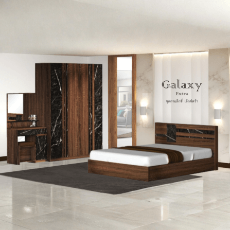 ชุดห้องนอน + ที่นอน 6 ฟุต WISDOM DESIGN FURNITURE รุ่น GALAXY EXTRA สี วอลนัท/หิน_1