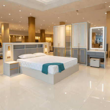 ชุดห้องนอน + ที่นอนสปริง 6 ฟุต WISDOM DESIGN FURNITURE รุ่น SYDNEY สีเบจ/เทา_1