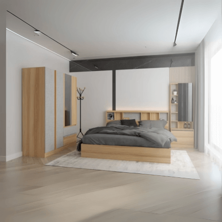 ชุดห้องนอน + ที่นอนสปริง 6 ฟุต WISDOM DESIGN FURNITURE รุ่น TENSHI สีไลท์ยีนส์/แอช_1