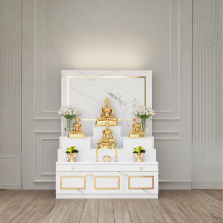 โต๊ะหมู่บูชา WISDOM DESIGN FURNITURE รุ่น GO-01 ขนาด 120 ซม. สีขาว/มาร์เบิ้ล_1