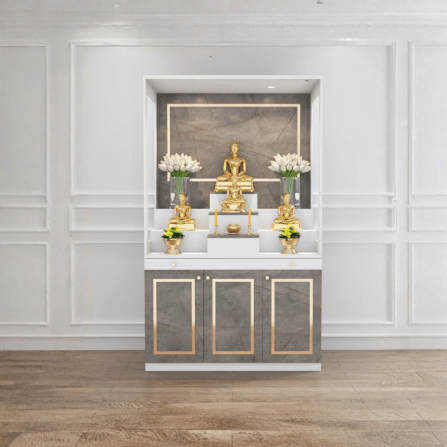 ตู้พระ WISDOM DESIGN FURNITURE รุ่น GO-02 ขนาด 120 ซม. สีขาว/บราวน์มาร์เบิ้ล_1