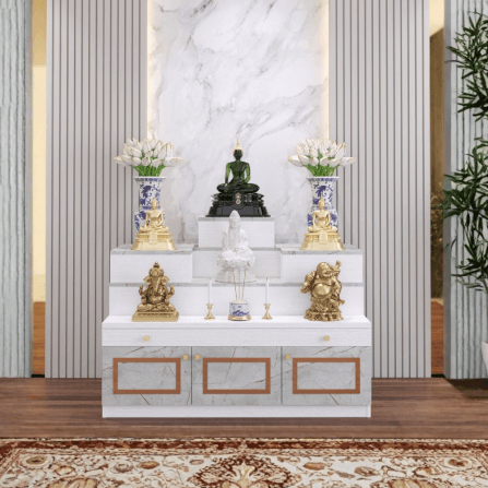 โต๊ะหมู่บูชา WISDOM DESIGN FURNITURE รุ่น GO-04 ขนาด 120 ซม. สีขาว/ไลท์มาร์เบิ้ล_1