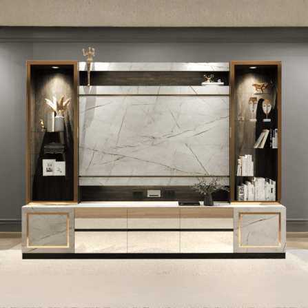 ตู้วางทีวี WISDOM DESIGN FURNITURE รุ่น GT-301 300 ซม. สีขาว/ไลท์มาร์เบิ้ล/โกลด์_1