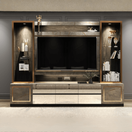 ตู้วางทีวี WISDOM DESIGN FURNITURE รุ่น GT-301 300 ซม. สีขาว/บราวน์มาร์เบิ้ล/โกลด์_1