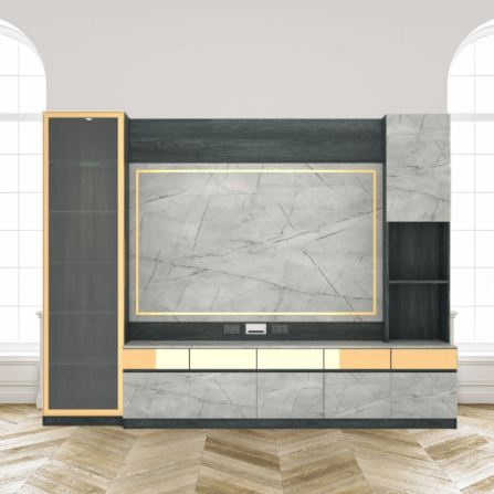 ตู้วางทีวี WISDOM DESIGN FURNITURE รุ่น GT-302 300 ซม. สีแอชเกรย์/ไลท์มาร์เบิ้ล/โกลด์_1