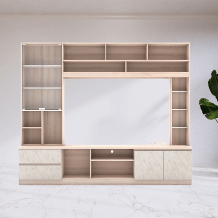 ตู้วางทีวี WISDOM DESIGN FURNITURE รุ่น HT-243B 240 ซม. สีโซลิค/ขาว/ไวท์มาร์เบิ้ล_1