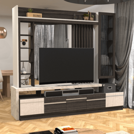 ตู้วางทีวี WISDOM DESIGN FURNITURE รุ่น HT-2401 240 ซม. สีไวท์เวงเก้/แฟบริค/ไวท์มาร์เบิ้ล_1