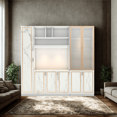 ตู้วางทีวี WISDOM DESIGN FURNITURE รุ่น GW-240 240 ซม. สีขาว/มาร์เบิ้ล/โกลด์_1