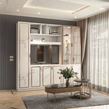 ตู้วางทีวี WISDOM DESIGN FURNITURE รุ่น GW-240 240 ซม. สีขาว/มาร์เบิ้ล/พิงค์โกลด์_1