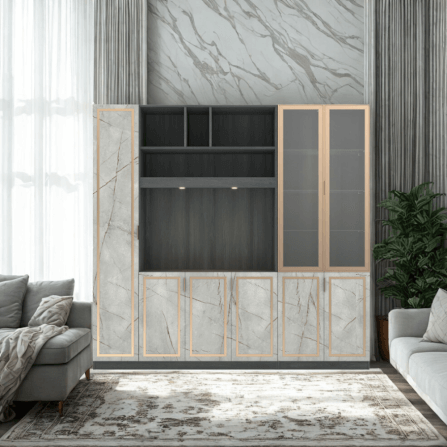 ตู้วางทีวี WISDOM DESIGN FURNITURE รุ่น GW-240 240 ซม. สีแอชเกรย์/ไลท์มาร์เบิ้ล/โกลด์_1