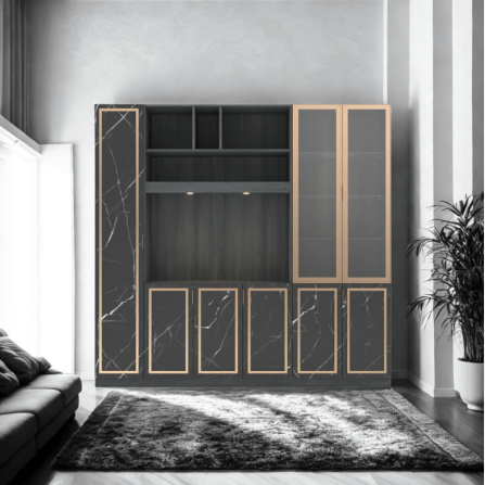 ตู้วางทีวี WISDOM DESIGN FURNITURE รุ่น GW-240 240 ซม. สีแอชเกรย์/ดาร์คมาร์เบิ้ล/โกลด์_1