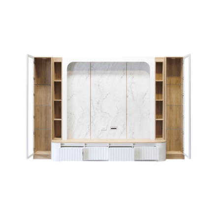 ตู้วางทีวี WISDOM DESIGN FURNITURE รุ่น CHARNA 320 ซม. สีขาว/เนเจอร์วู๊ด/ลายหินขาว_1
