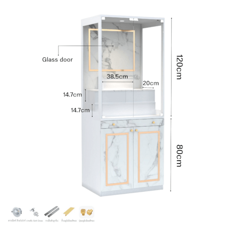 ตู้พระ WISDOM DESIGN FURNITURE รุ่น GO-03C ขนาด 80 ซม. สีขาว/บราวน์มาร์เบิ้ล_2