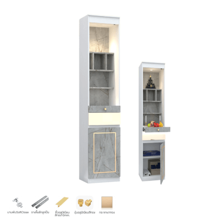 ตู้พระ WISDOM DESIGN FURNITURE รุ่น GO-05 ขนาด 40 ซม. สีขาว/ไลท์มาร์เบิ้ล/โกลด์_2