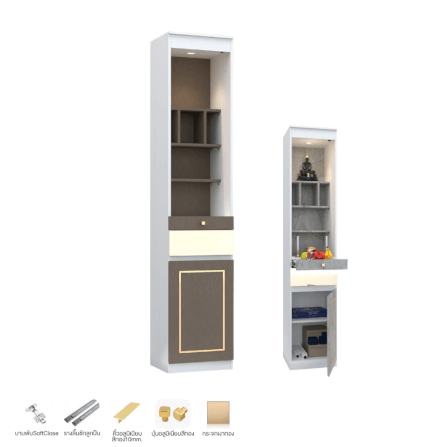 ตู้พระ WISDOM DESIGN FURNITURE รุ่น GO-05 ขนาด 40 ซม. สีขาว/ฟอสซิลค์/โกลด์_2