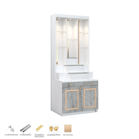 ตู้พระ WISDOM DESIGN FURNITURE รุ่น GO-06 ขนาด 80 ซม. สีขาว/ไลท์มาร์เบิ้ล/โกลด์_2