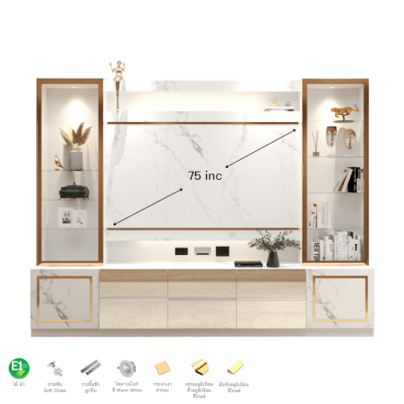 ตู้วางทีวี WISDOM DESIGN FURNITURE รุ่น GT-301 300 ซม. สีขาว/มาร์เบิ้ล/โกลด์_2