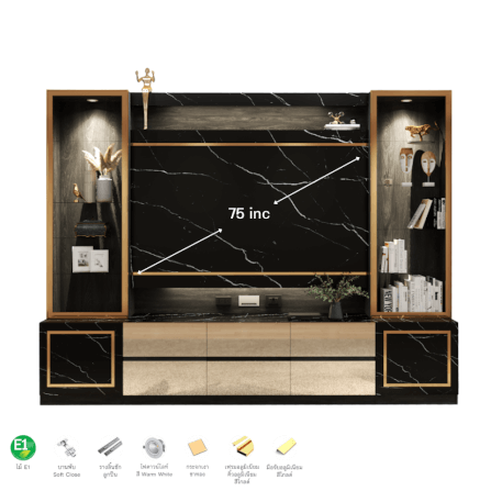 ตู้วางทีวี WISDOM DESIGN FURNITURE รุ่น GT-301 300 ซม. สีแอชเกรย์/ดาร์คมาร์เบิ้ล/โกลด์_2