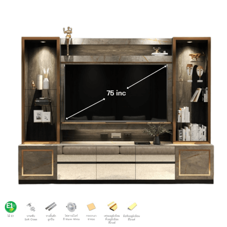 ตู้วางทีวี WISDOM DESIGN FURNITURE รุ่น GT-301 300 ซม. สีขาว/บราวน์มาร์เบิ้ล/โกลด์_2