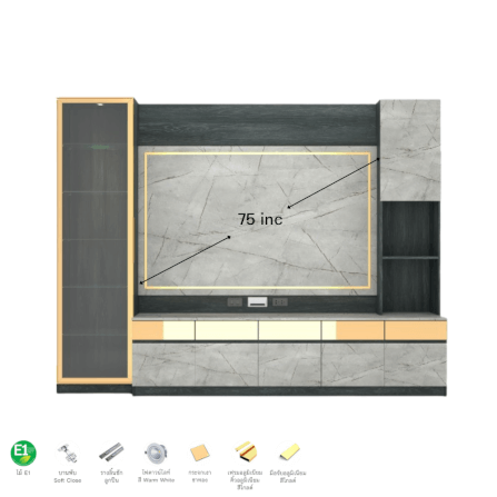 ตู้วางทีวี WISDOM DESIGN FURNITURE รุ่น GT-302 300 ซม. สีแอชเกรย์/ไลท์มาร์เบิ้ล/โกลด์_2