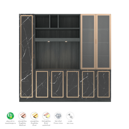 ตู้วางทีวี WISDOM DESIGN FURNITURE รุ่น GW-240 240 ซม. สีแอชเกรย์/ดาร์คมาร์เบิ้ล/โกลด์_2