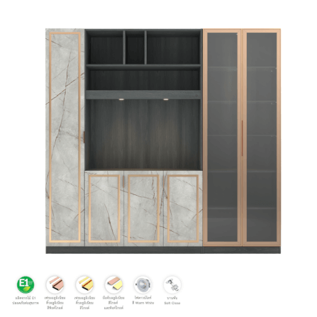 ตู้วางทีวี WISDOM DESIGN FURNITURE รุ่น GW-242 240 ซม. สีแอชเกรย์/ไลท์มาร์เบิ้ล/โกลด์_2