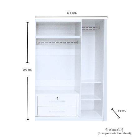 ตู้เสื้อผ้า 3 บานเปิด WISDOM DESIGN FURNITURE รุ่น MILANO135 135 ซม. สีขาว_2