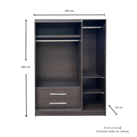 ตู้เสื้อผ้า 3 บานเปิด WISDOM DESIGN FURNITURE รุ่น MILANO135 135 ซม. สีโอ๊ค_2