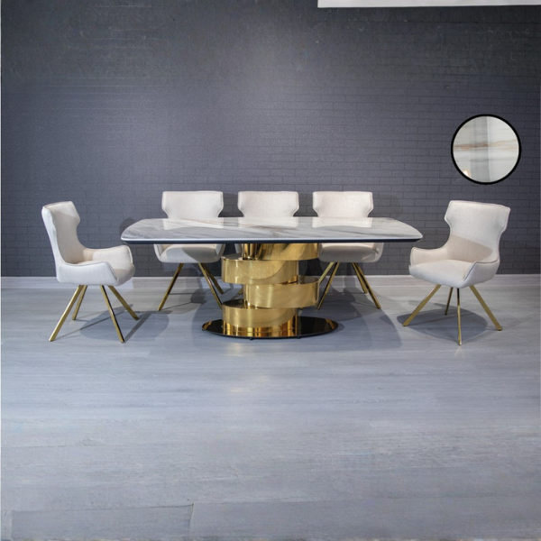 ชุดโต๊ะอาหารหินอ่อน 6 ที่นั่ง WISDOM DESIGN FURNITURE รุ่นฟิวเซีย 200 ซม. สีขาว_2