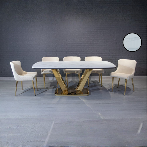 ชุดโต๊ะอาหารหินอ่อน 6 ที่นั่ง MWISDOM DESIGN FURNITURE รุ่นแพททริค 200 ซม. สีขาว_2