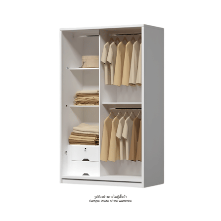 ตู้เสื้อผ้าบานเลื่อนกระจกเงา WISDOM DESIGN FURNITURE รุ่น W12SL 120 ซม. สีโอ๊ค/ขาว_2