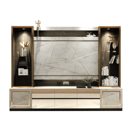 ตู้วางทีวี WISDOM DESIGN FURNITURE รุ่น GT-301 300 ซม. สีขาว/ไลท์มาร์เบิ้ล/โกลด์_3