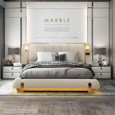 ฐานรองหัวเตียง 6 ฟุต WISDOM DESIGN FURNITURE รุ่น MARBLE สีครีมขาว_3
