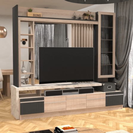 ตู้วางทีวี WISDOM DESIGN FURNITURE รุ่น HT-2401 240 ซม. สีโซลิค/กราไฟท์/ไวท์มาร์เบิ้ล_3