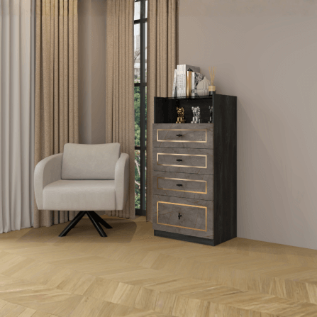 ตู้ลิ้นชัก 4 ลิ้นชัก WISDOM DESIGN FURNITURE GDW-601 60 ซม. สีแอชเกรย์/บราวน์มาร์เบิ้ล_4
