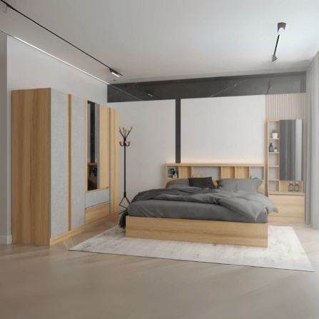 ชุดห้องนอน + ที่นอนสปริง 6 ฟุต WISDOM DESIGN FURNITURE รุ่น TENSHI 200 สีไลท์ยีนส์/แอช_7