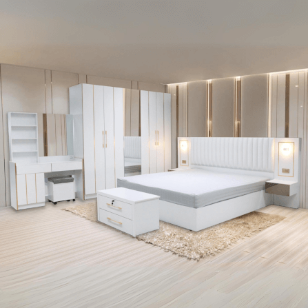 ชุดห้องนอน + ที่นอนสปริง 6 ฟุต WISDOM DESIGN FURNITURE รุ่น WHITE GOLD สีขาว_7
