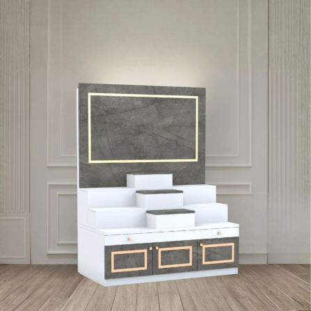 โต๊ะหมู่บูชา WISDOM DESIGN FURNITURE รุ่น GO-01 ขนาด 120 ซม. สีขาว/บราวน์มาร์เบิ้ล_5