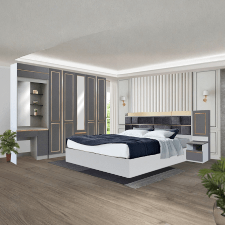 ชุดห้องนอน + ที่นอนสปริง 6 ฟุต WISDOM DESIGN FURNITURE รุ่น BRAELYN 5 (กระจก) สียีนส์/กราไฟท์_7