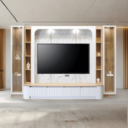 ตู้วางทีวี WISDOM DESIGN FURNITURE รุ่น CHARNA 320 ซม. สีขาว/เนเจอร์วู๊ด/ลายหินขาว_4